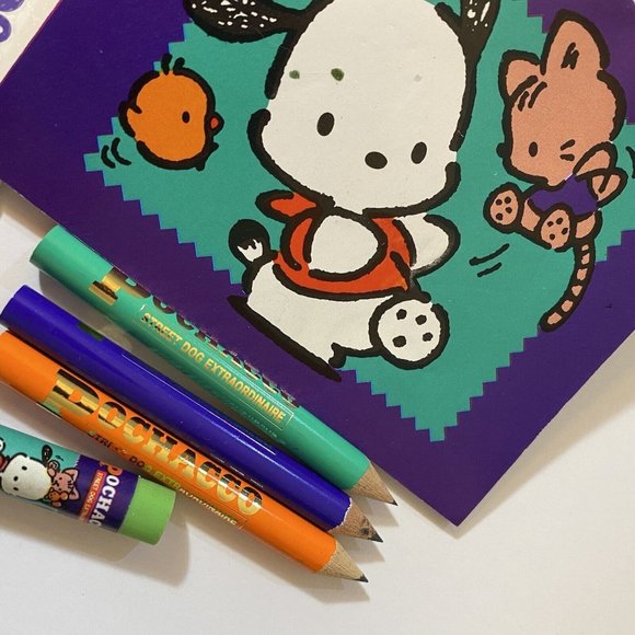 Vintage Sanrio Pochacco 1989 1995 Mini Stationery Set Pencils Notepad Ruler - Picture 3 of 8